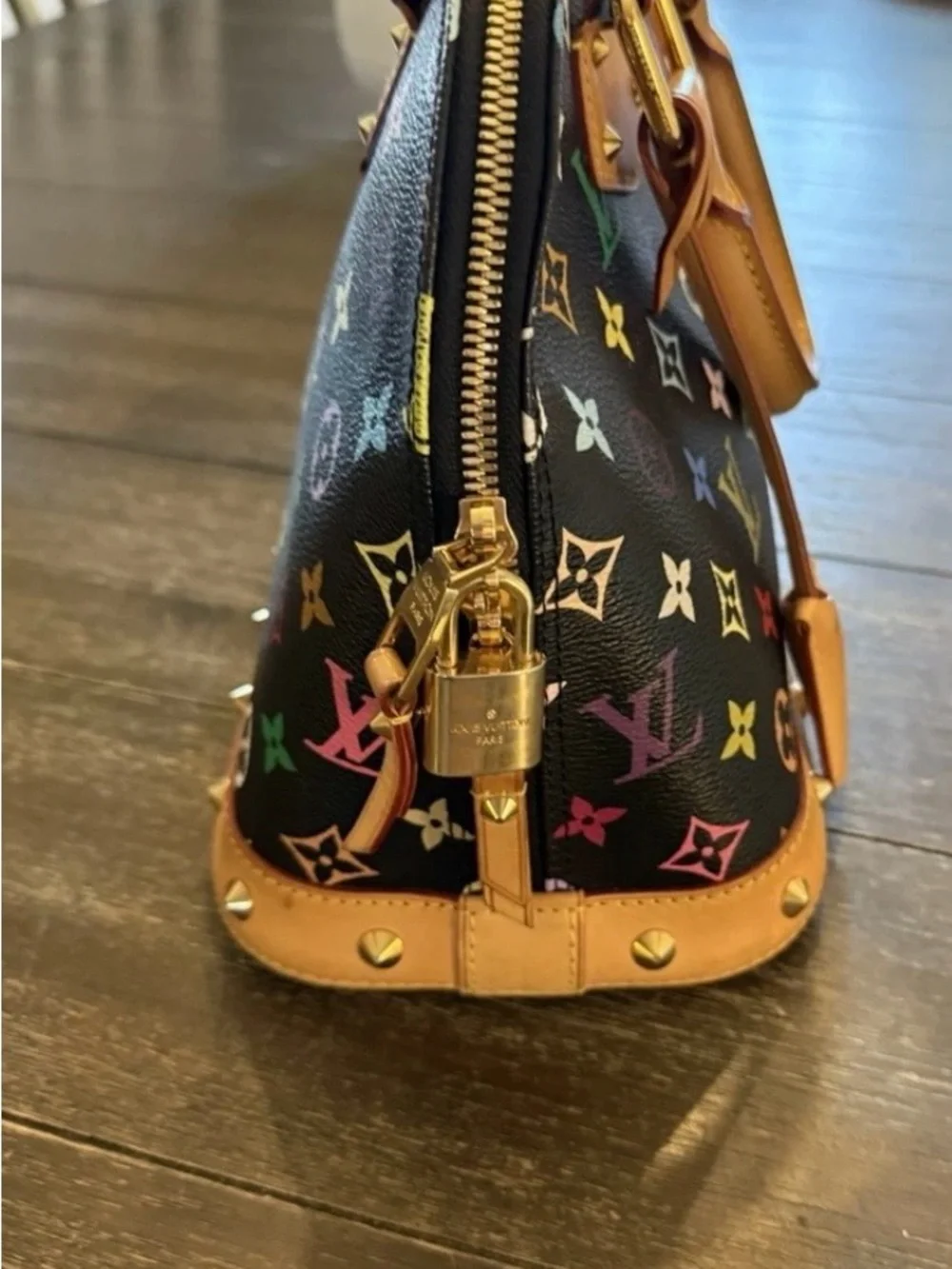 Louis Vuitton Black Multicolor Monogram Alma Satchel with Tan Trim - Picture 2 of 4